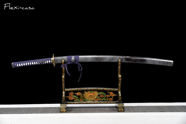 Hand-Forged Katana – 1060 High Carbon Steel, Blue Handle, White Lacquer Scabbard