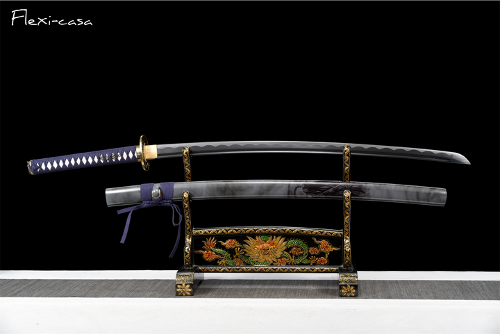 Hand-Forged Katana – 1060 High Carbon Steel, Blue Handle, White Lacquer Scabbard
