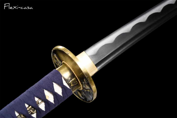 Hand-Forged Katana – 1060 High Carbon Steel, Blue Handle, White Lacquer Scabbard