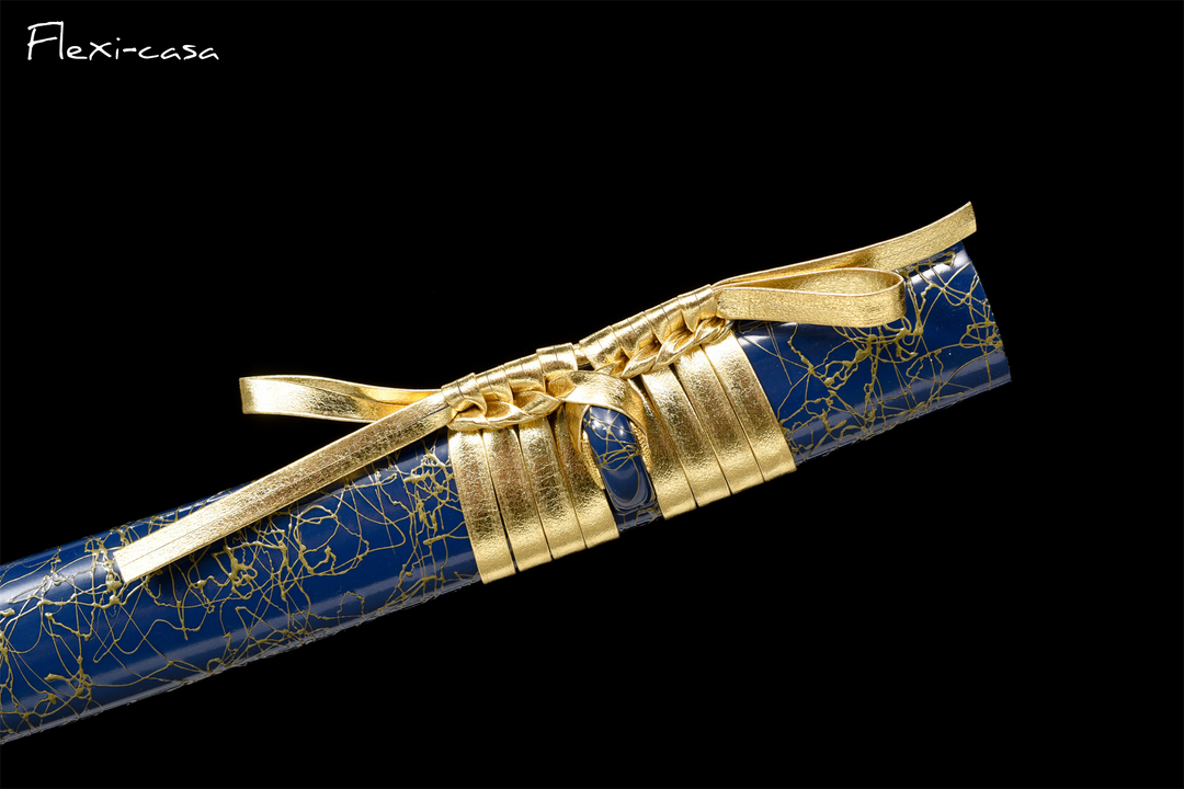 Hand-Forged Katana – 1060 High Carbon Steel, Blue Scabbard with Gold Fittings, White Handle