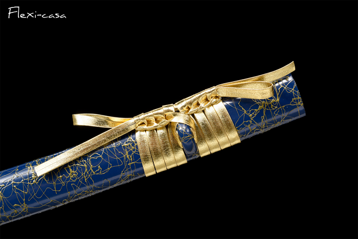 Hand-Forged Katana – 1060 High Carbon Steel, Blue Scabbard with Gold Fittings, White Handle