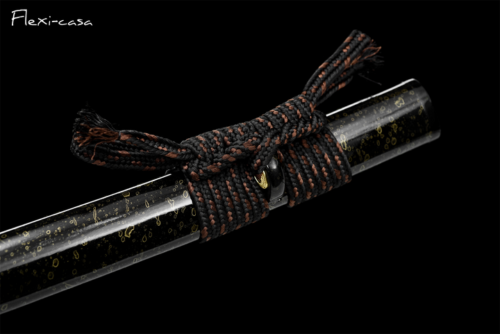 Hand-Forged Damascus Steel Katana with Ray Skin Handle & Black Lacquer Saya