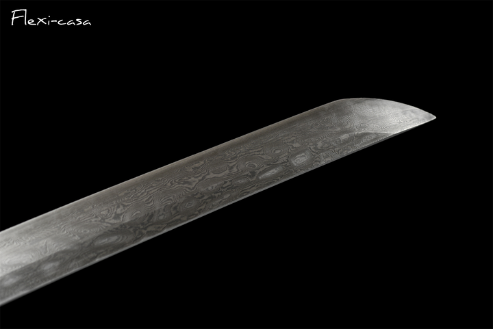Hand-Forged Damascus Steel Katana with Ray Skin Handle & Black Lacquer Saya