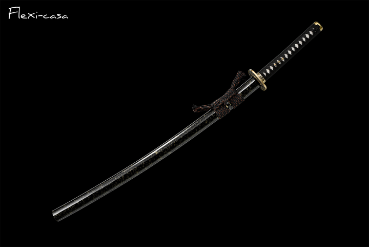 Hand-Forged Damascus Steel Katana with Ray Skin Handle & Black Lacquer Saya