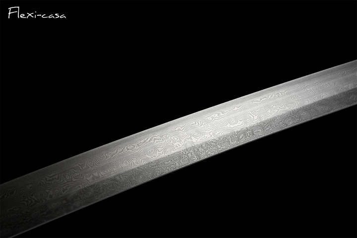 Hand-Forged Damascus Steel Katana with Ray Skin Handle & Black Lacquer Saya
