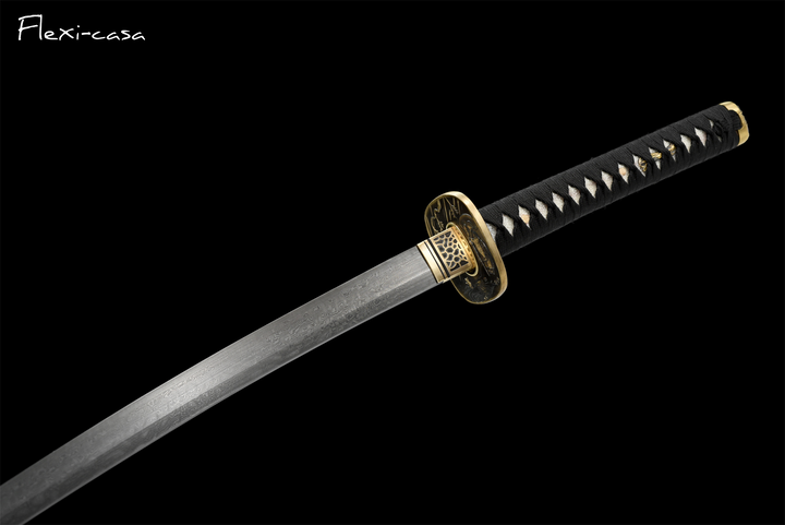 Hand-Forged Damascus Steel Katana with Ray Skin Handle & Black Lacquer Saya