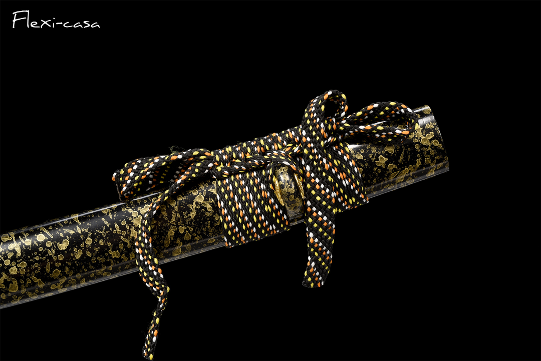 Hand-Forged Katana – 1060 High Carbon Steel, Red-Black Handle, Black Lacquer Scabbard, Gold Fittings