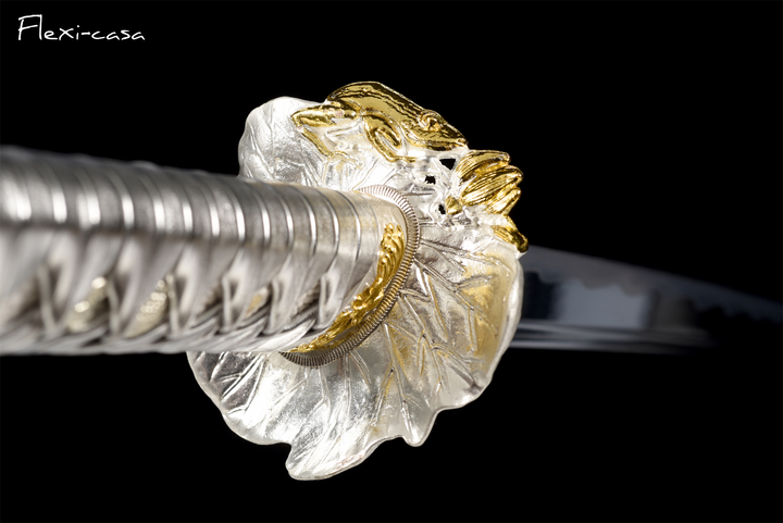 Hand-Forged Katana – 1060 High Carbon Steel, Red-Black Handle, Black Lacquer Scabbard, Gold Fittings