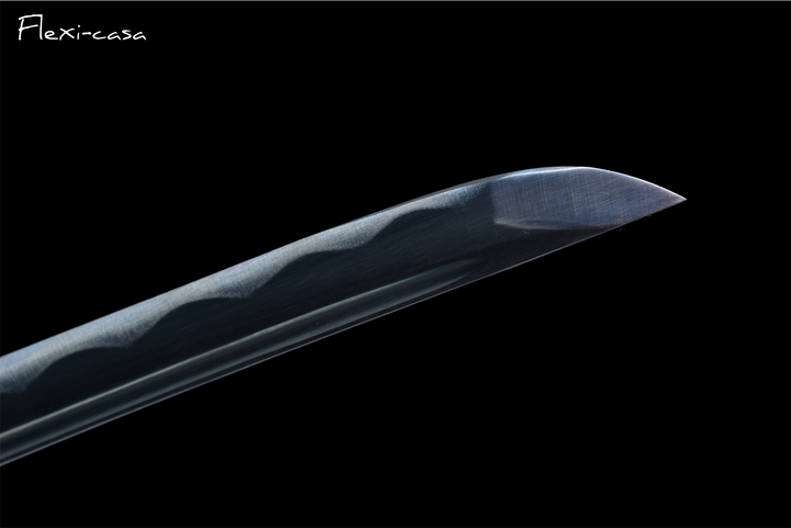 Hand-Forged Katana – 1060 High Carbon Steel, Red-Black Handle, Black Lacquer Scabbard, Gold Fittings