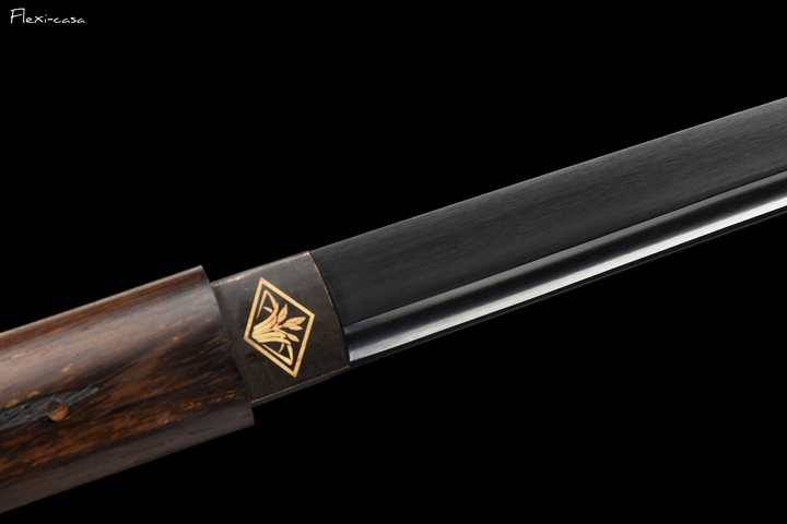 Hand-Forged Black Blade Katana – Rosewood Handle and Scabbard, High Manganese Steel