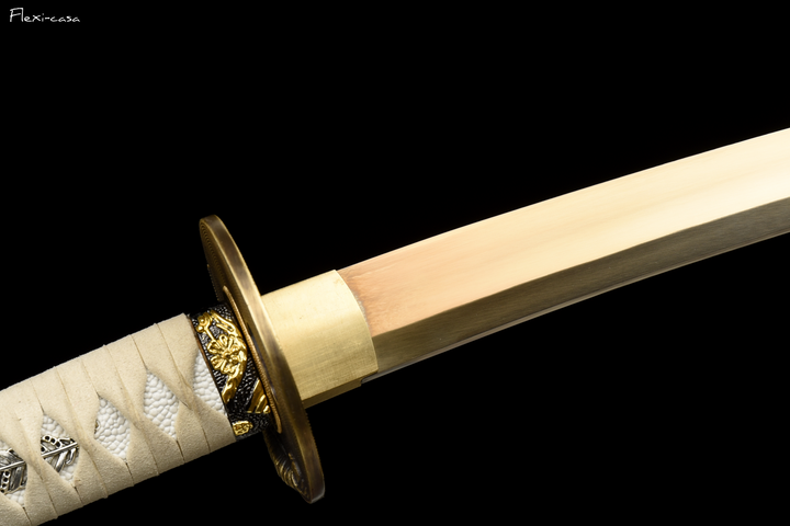 Hand-Forged White Katana – High Manganese Steel Blade, Snow Pattern Scabbard, Copper Fittings