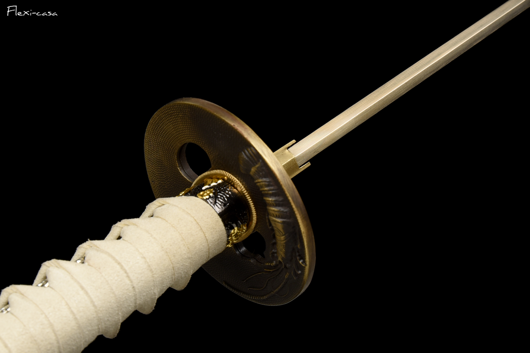 Hand-Forged White Katana – High Manganese Steel Blade, Snow Pattern Scabbard, Copper Fittings