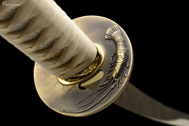 Hand-Forged White Katana – High Manganese Steel Blade, Snow Pattern Scabbard, Copper Fittings