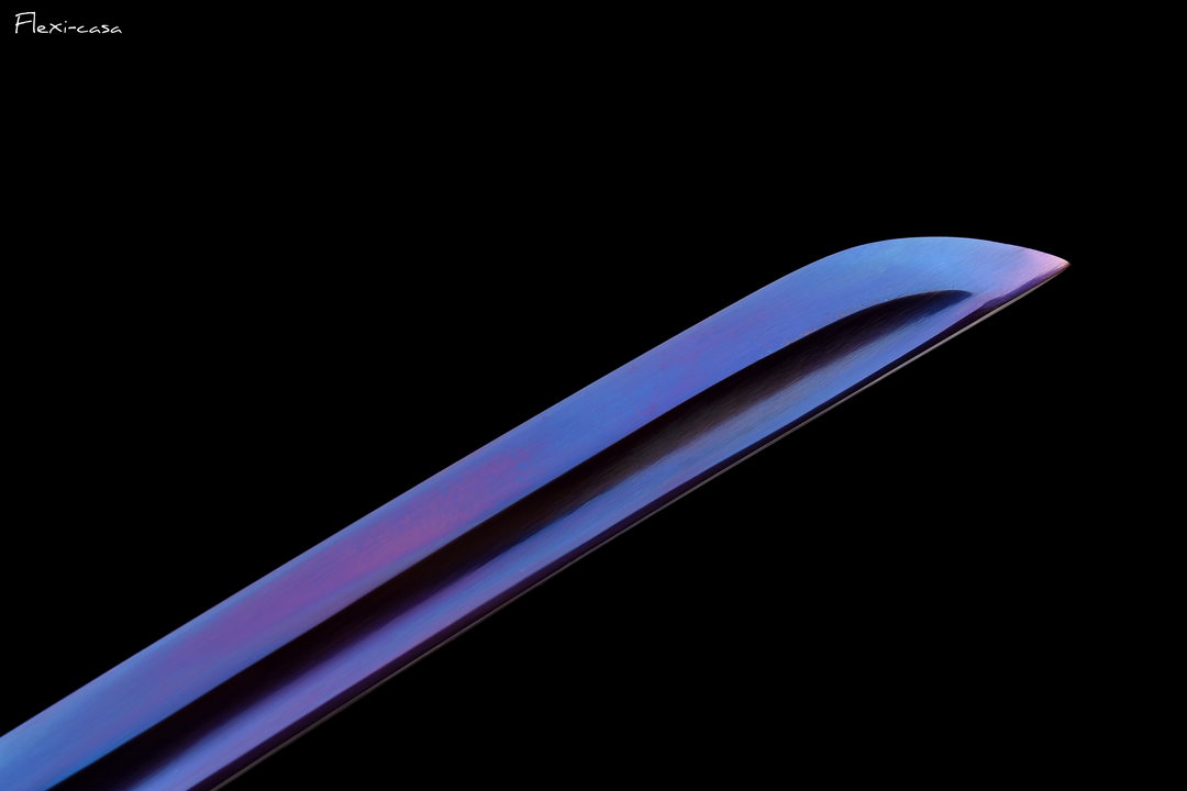 Hand-Forged Roasted Purple Katana – High Manganese Steel, Lacquered Scabbard, Black Leather Handle