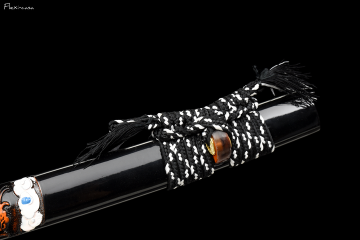 Hand-Forged Roasted Purple Katana – High Manganese Steel, Lacquered Scabbard, Black Leather Handle