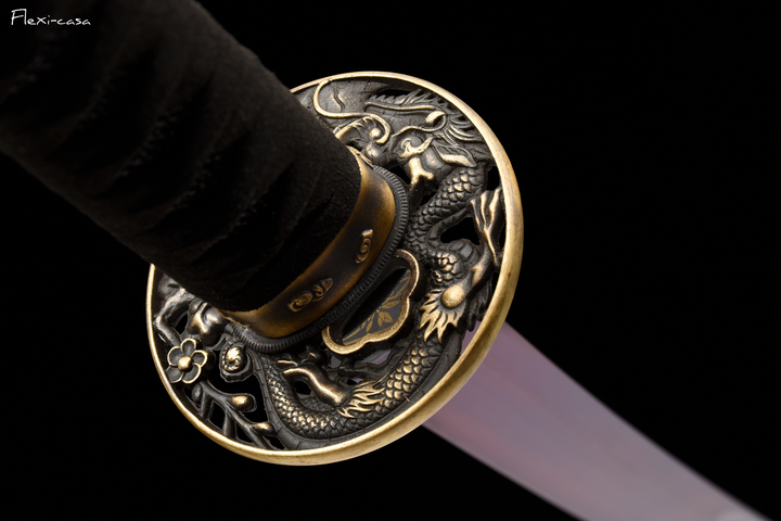 Hand-Forged Roasted Purple Katana – High Manganese Steel, Lacquered Scabbard, Black Leather Handle