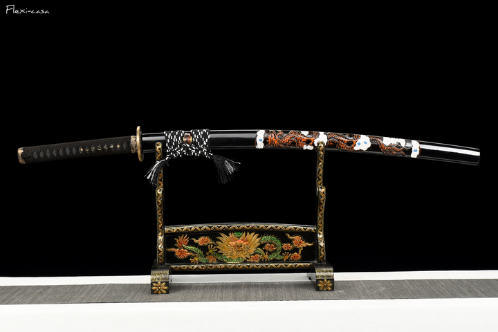 Hand-Forged Roasted Purple Katana – High Manganese Steel, Lacquered Scabbard, Black Leather Handle