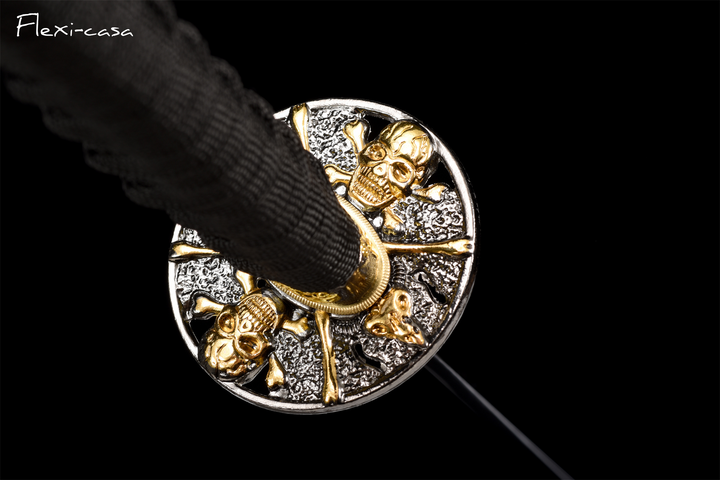 and-Forged Black Katana – 1060 High Carbon Steel, Marble-Pattern Saya, Gold Alloy Fittings