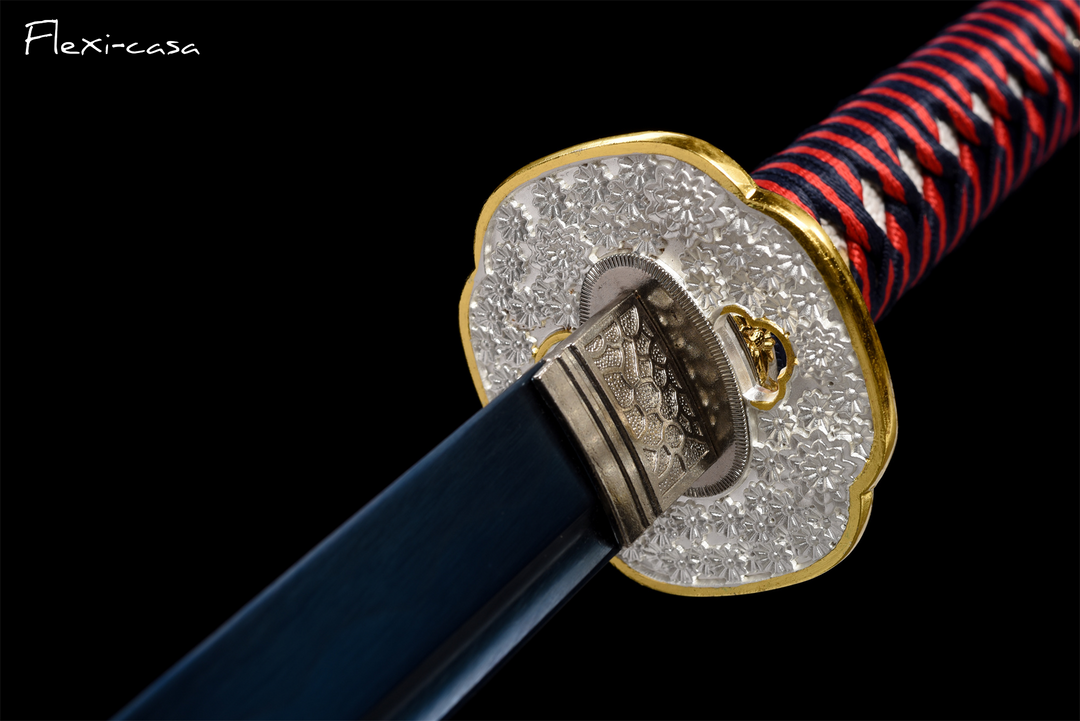 Hand-Forged Blue Katana – 1060 High Carbon Steel, Lacquered Scabbard, Red Cord Handle
