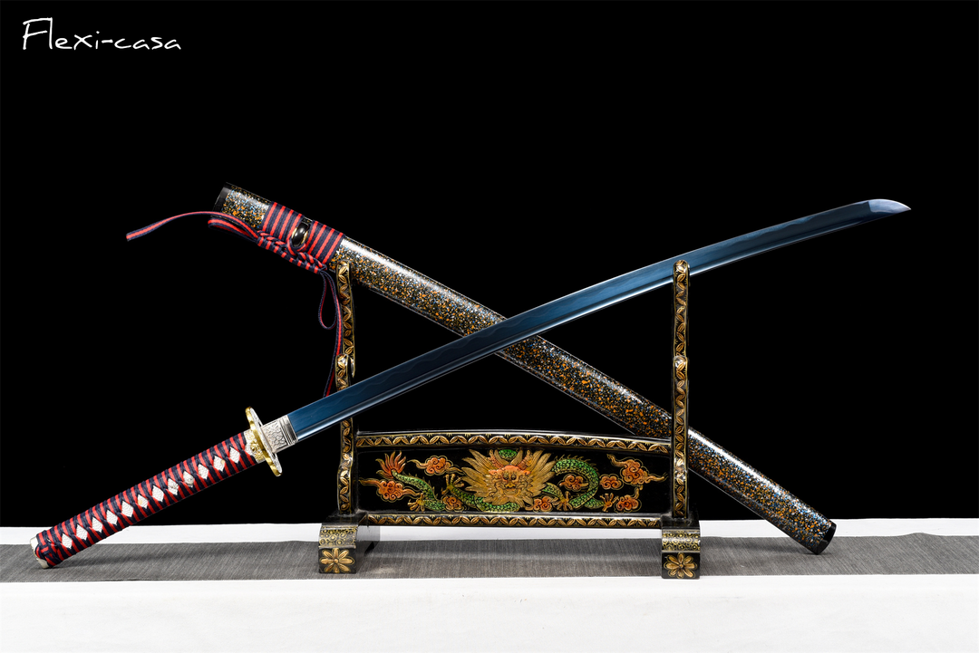Hand-Forged Blue Katana – 1060 High Carbon Steel, Lacquered Scabbard, Red Cord Handle