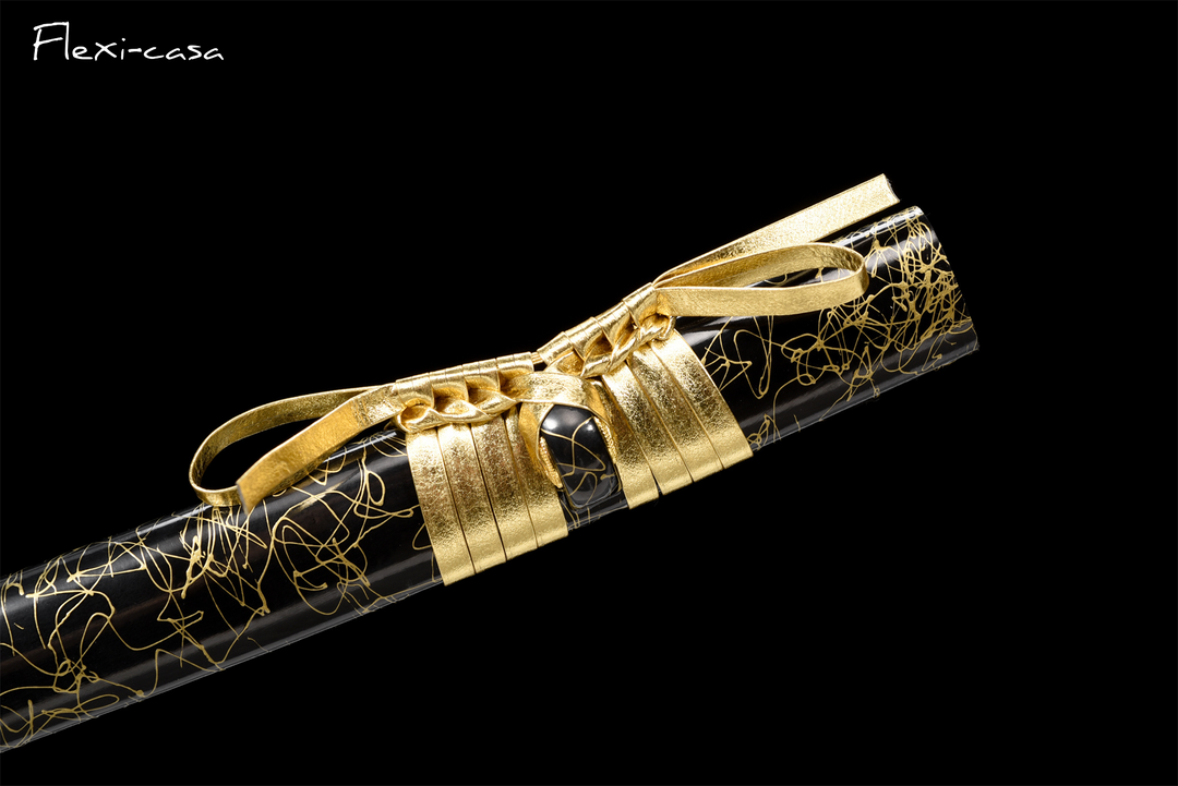 Hand-Forged Katana – 1060 High Carbon Steel, Gold Handle, Black Lacquer Scabbard
