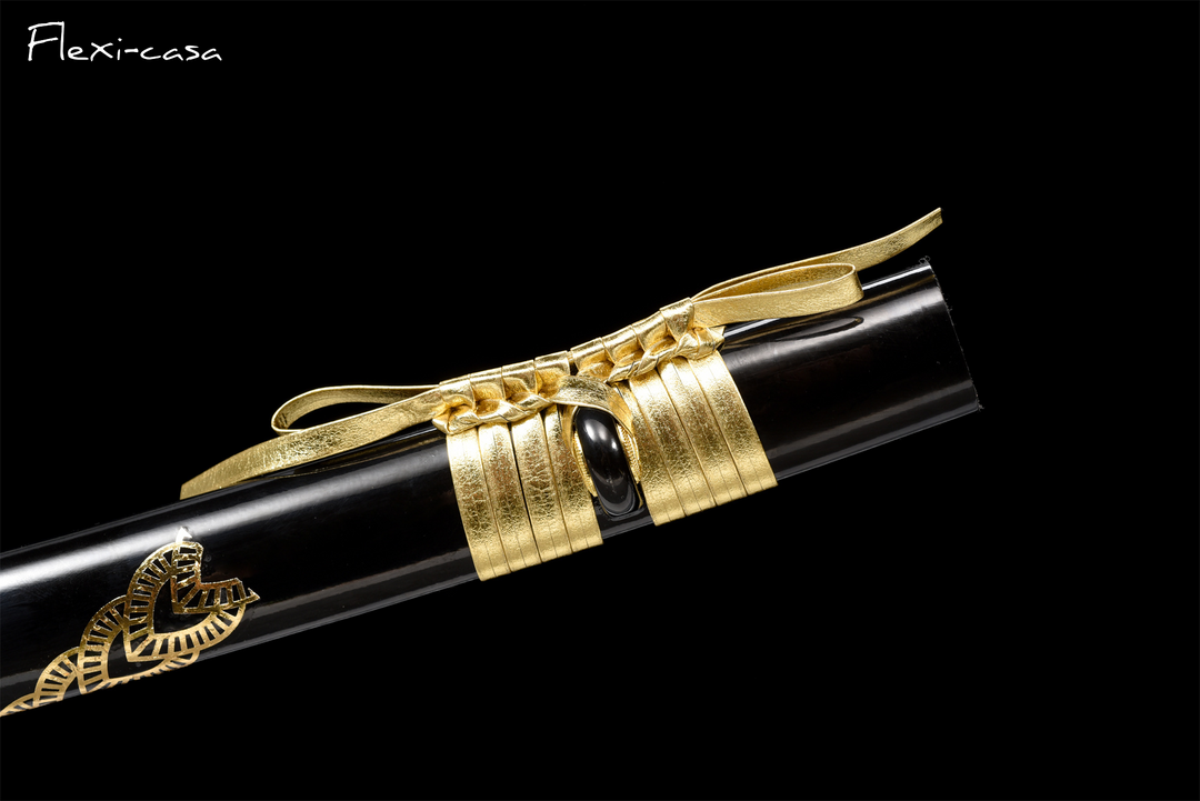 Hand-Forged Black Katana – 1060 High Carbon Steel, Gold Handle, Lacquered Scabbard