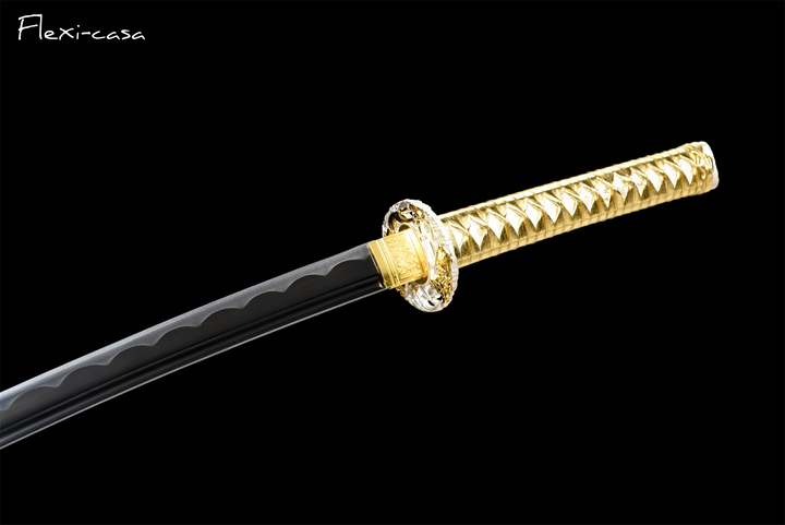 Hand-Forged Black Katana – 1060 High Carbon Steel, Gold Handle, Lacquered Scabbard