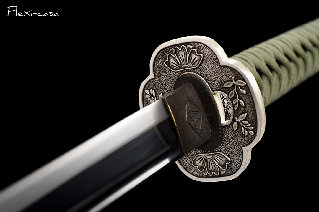 Hand-Forged Katana – High Manganese Steel, Green Handle, Rosewood Scabbard