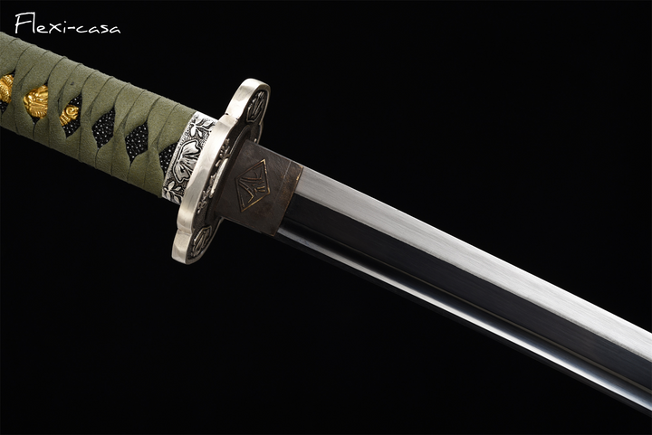Hand-Forged Katana – High Manganese Steel, Green Handle, Rosewood Scabbard