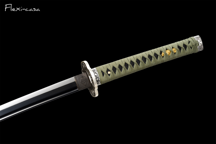 Hand-Forged Katana – High Manganese Steel, Green Handle, Rosewood Scabbard