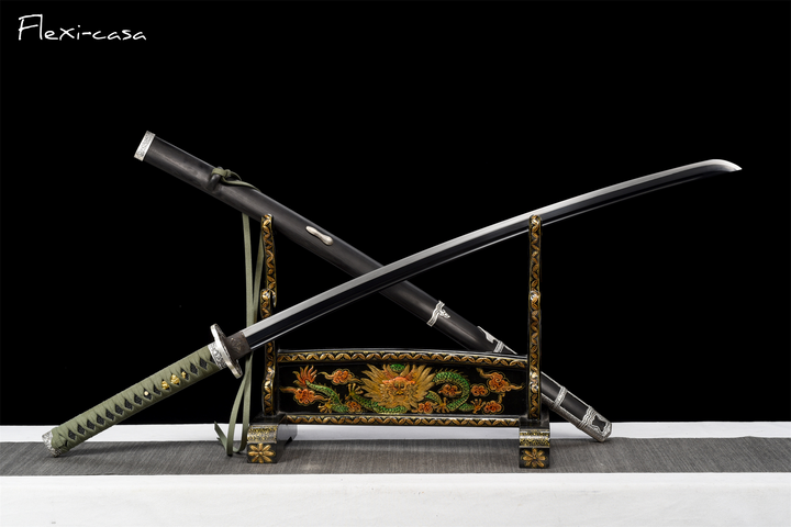 Hand-Forged Katana – High Manganese Steel, Green Handle, Rosewood Scabbard