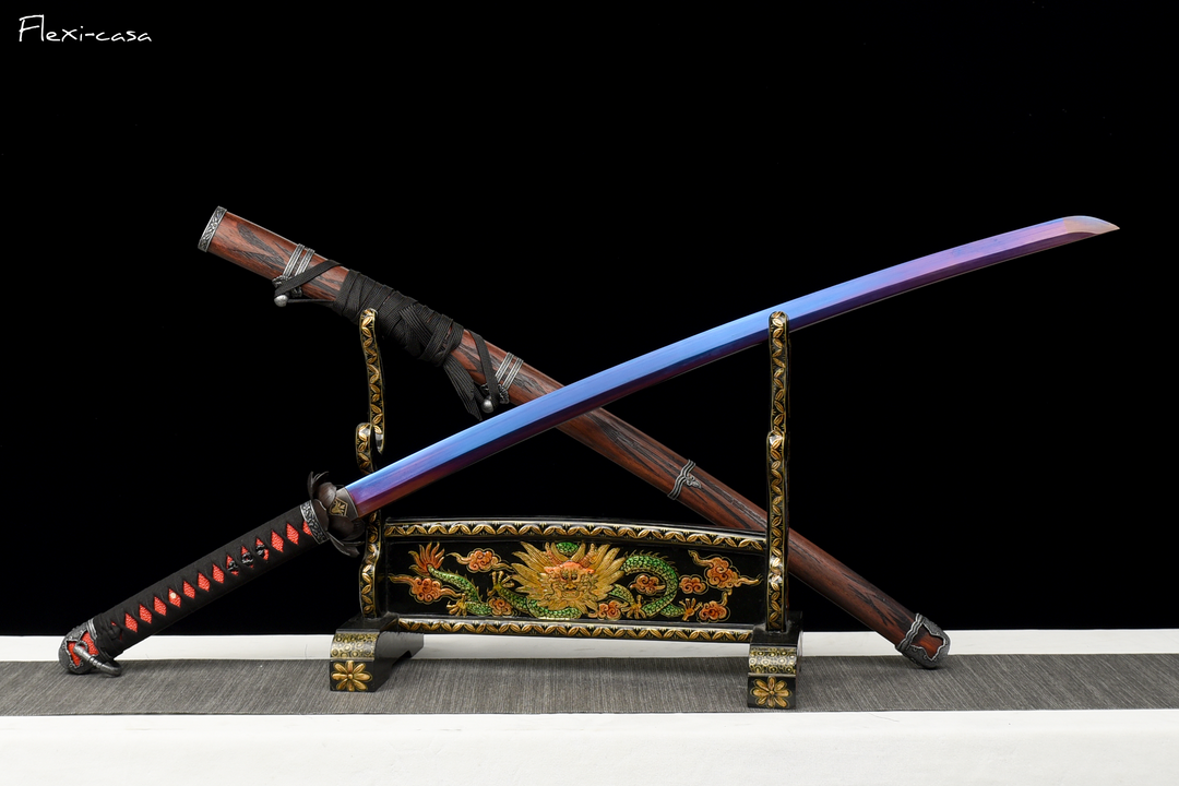 Hand-Forged Blue Gradient Katana – 1060 High Carbon Steel, Lacquered Scabbard, Full Tang Construction