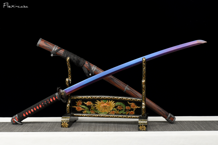 Hand-Forged Blue Gradient Katana – 1060 High Carbon Steel, Lacquered Scabbard, Full Tang Construction